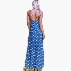 Women Maxi Dress /  Loose Fit Polka Dot  Maxi Dress with Pockets . Blue, Size M